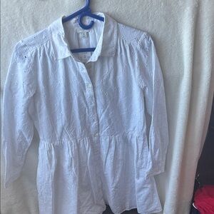 J crew long sleeve eyelet White Button-Up lined dress